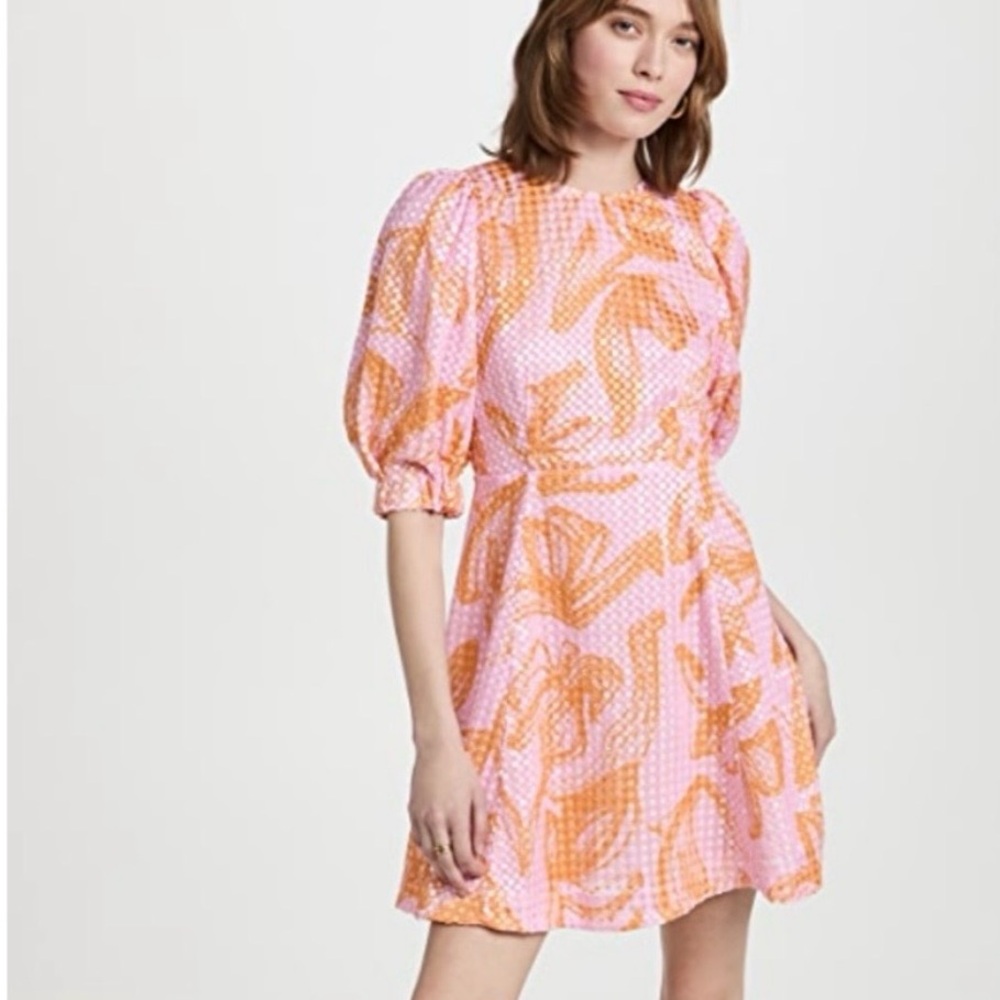 STINE GOYA Pink & Orange Puff Sleeve Sequin Dress Size S